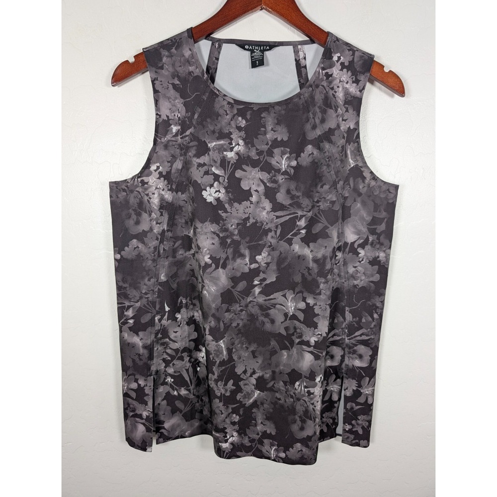 Athleta Tank Top Women's Small Black‎ Floral Refined Zephyr Tank Stretch Slit